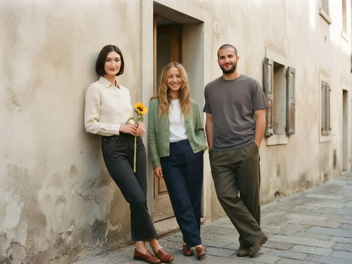 Equipo de una empresa pequeña sonriendo en la puerta de su local