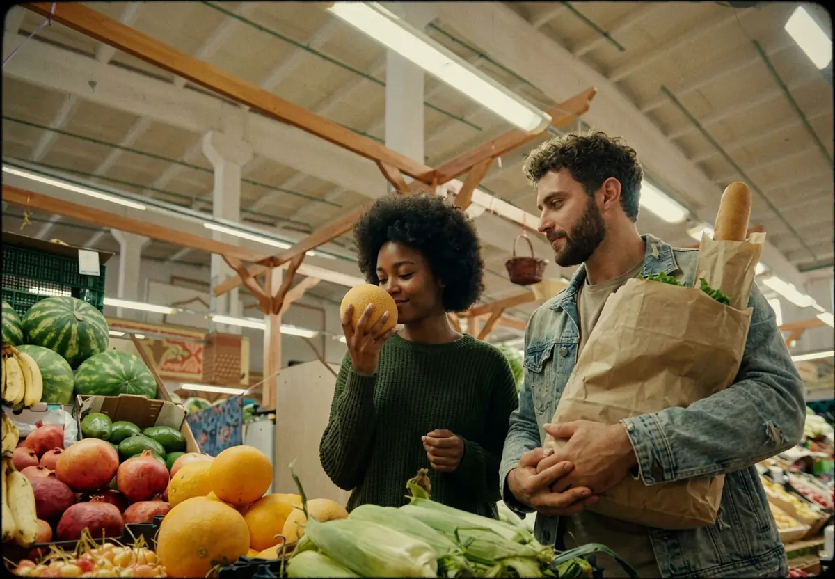 Una pareja haciendo la compra en un mercado